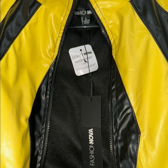 Yellow and Black Women's Two Piece Faux Leather Set - Picture 3 of 9